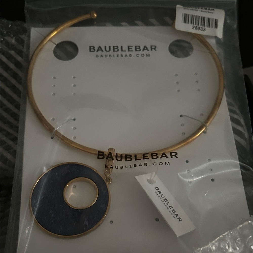 BaubleBar Gold Choker with Blue Circle Pendant